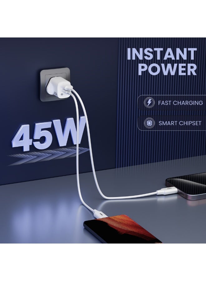 اكساستون شاحن حائط بتقنية GaN مع شحن سريع بقدرة 45 واط، ومخرج USB-C بتقنية Power Delivery PD، ومنفذ USB-A إضافي، وتصميم صغير الحجم مناسب للسفر، وشحن آمن، ومتوافق مع الهواتف الذكية والأجهزة اللوحية وأجهزة USB-C / USB-A (NA30G) - Image 5